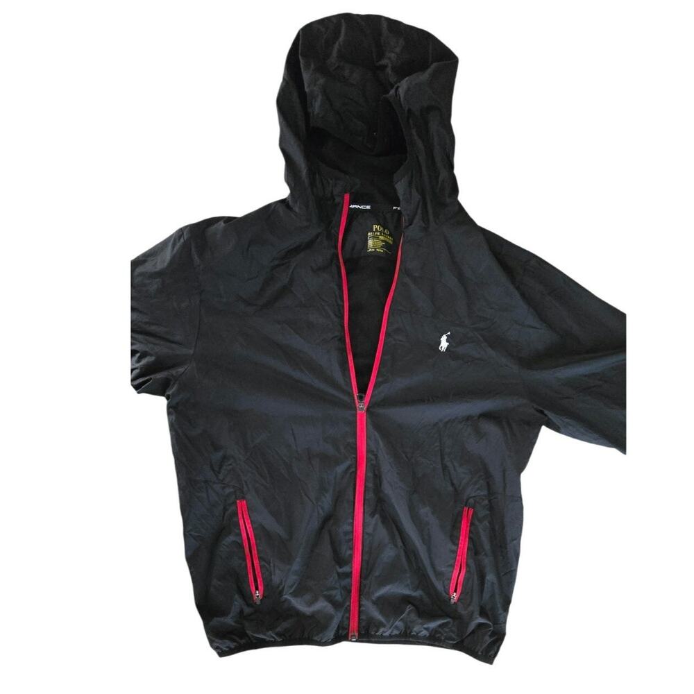 Polo Ralph Lauren Black Windbreaker Jacket with Red Zipper – Men’s Size Small